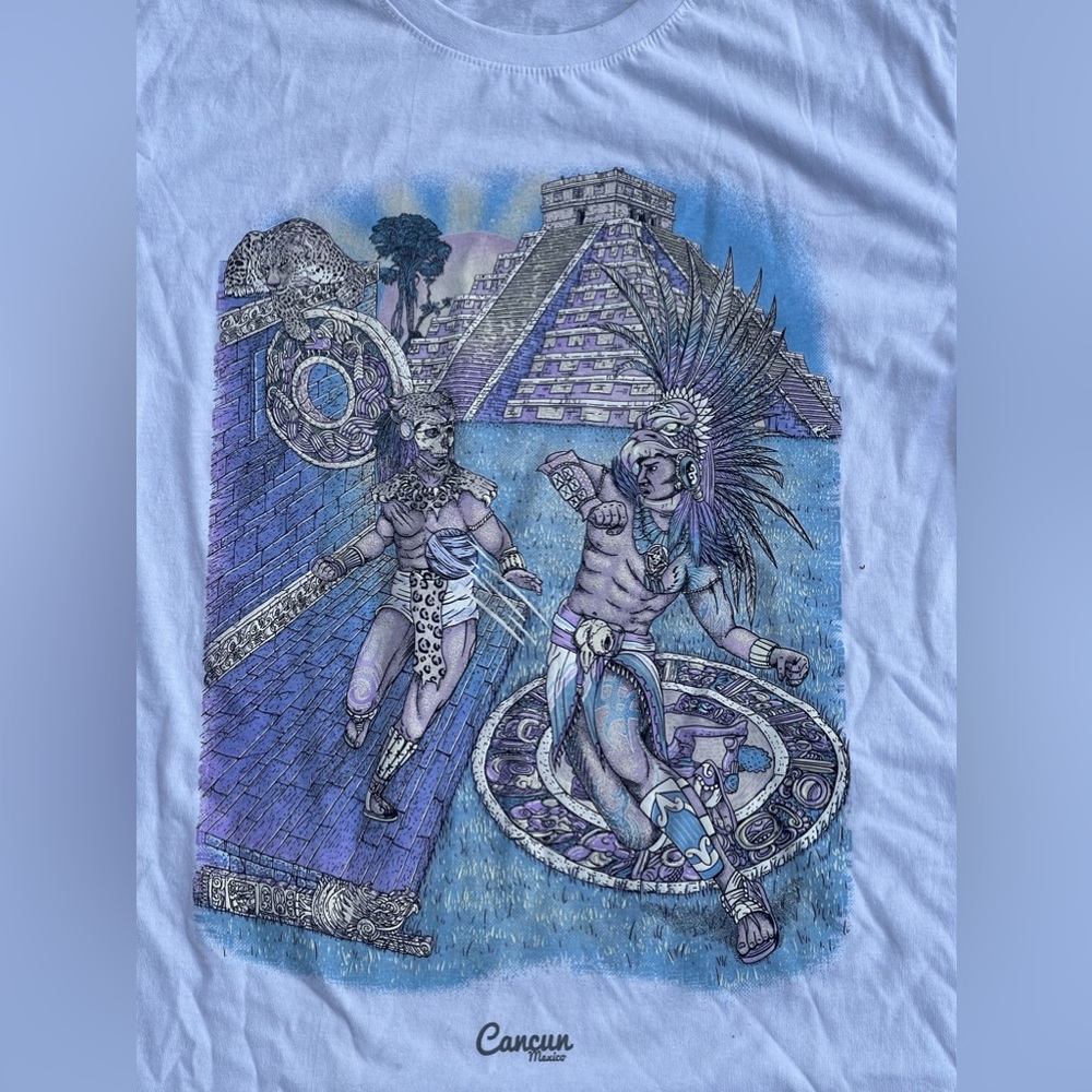 NEW Cancun Mexico Men’s Short Sleeve SUNLIGHT UP “Aztec Pyramid” Souvenir Sz: M